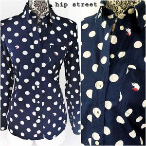 GAP FITTED BOYFRIEND Fox Print Polka Dot Cotton Button Front Shirt XS